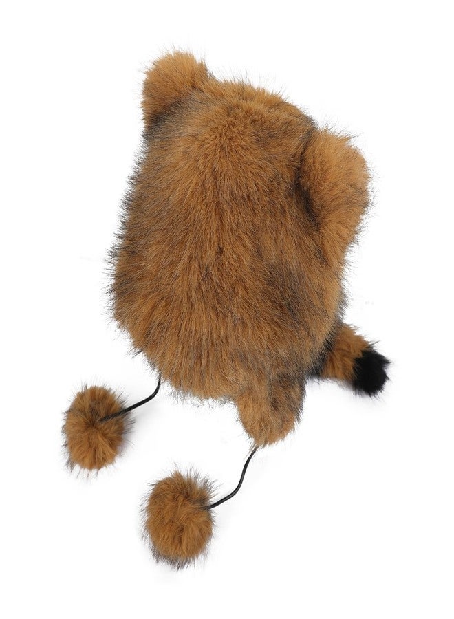 Clobeau Faux Fur Raccoon Hat with Tail and Ears Faux Coonskin Cap with Tail Novelty Raccoon Tails Hat for Adult Kids (Kid) - Image 5
